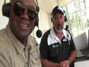 Johnny Gray UCLA coach and American 800m record holder in the booth at 2012 Mt. Sac Relays