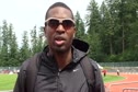 Manteo Mitchell after winning 400 meters at at Harry Jerome International Track Classic 2011