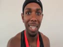 Bershawn Jackson after runner up photo finish in 400H at USATF Outdoor Championships 2011
