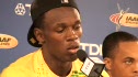 Bolt on car accident and his first meeting with Spearmon in Helsinki IAAF World Championship Press Conference