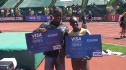 Dwight Phillip and Dawn Harper accepting 25k Visa checks