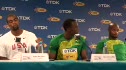 Men's 100 meter press conference with Bolt, Gay, Powell Berlin World Champs