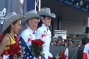 Team USA Ladies on the stage with cowboy hats after 2012 Olympic Marathon Trials