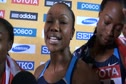 Team USA Women's 4x100 Gold Medalists Carmelita Jeter, Bianca Knight, Marshavet Myers and Allyson Felix at Daegu 2011 World Track Championships