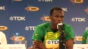 Usain talks about his spikes and joking before the race
