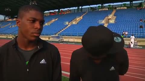 The Cousins - Marvin Bracy and Levonte Whitfield before the Dream 100 adidas Grand Prix 2011